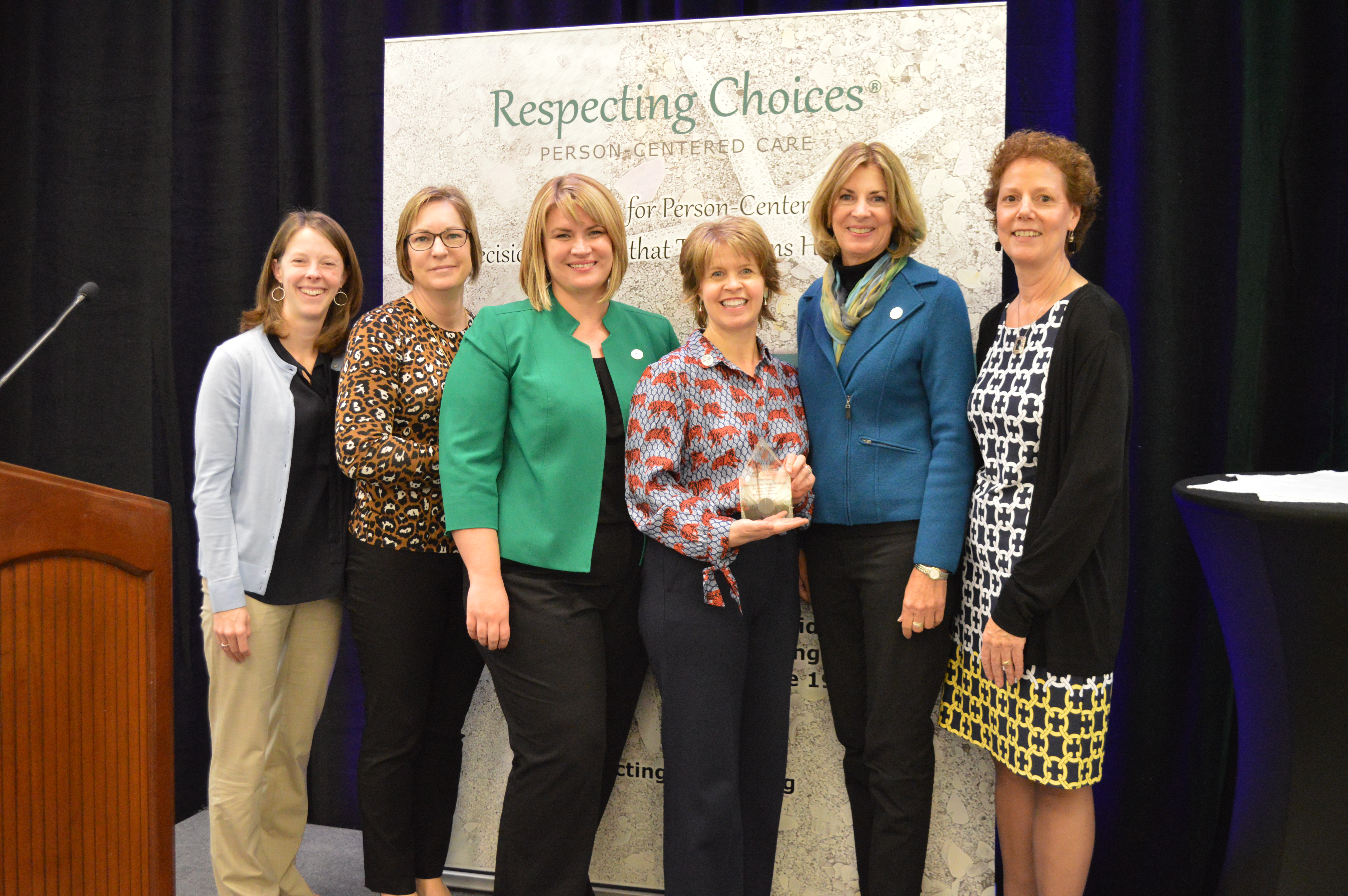 Excellence and Innovation: Statewide Collaboration Improving Person-Centered Care - Recipient: Honoring Choices Pacific Northwest | Pictured from L-R: Mary Caitlin, Michelle Kulhanek, Jessica Martinson, Bonnie Bizzell, Kim Stagner, Kellie Durgan